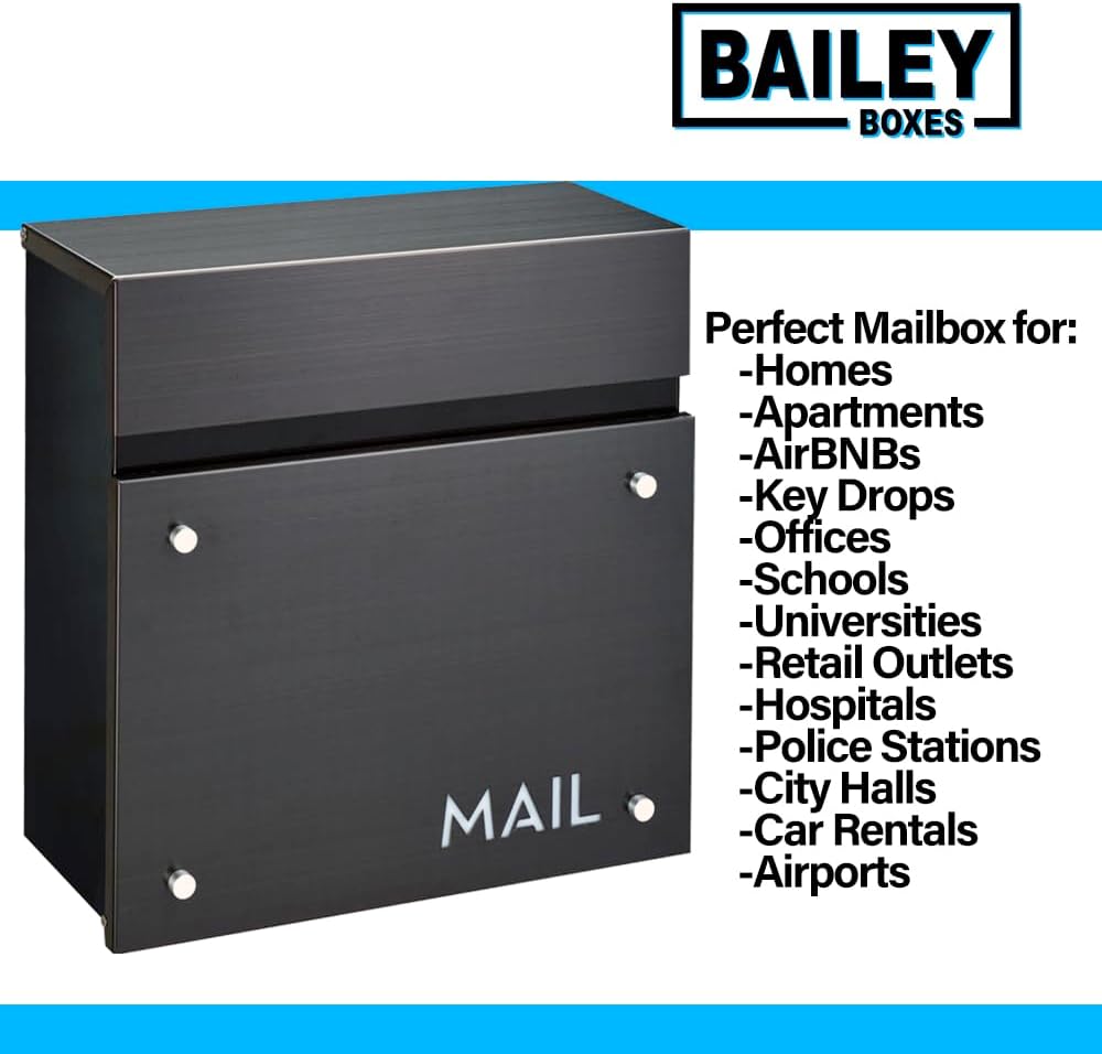 Wall-Mounted Modern Locking Mailbox from Bailey Boxes: Enhance Your Home with The Dalton - 14.25 H x 14 W x 5.75 D. Elevate Your Space with This Stylish Addition.